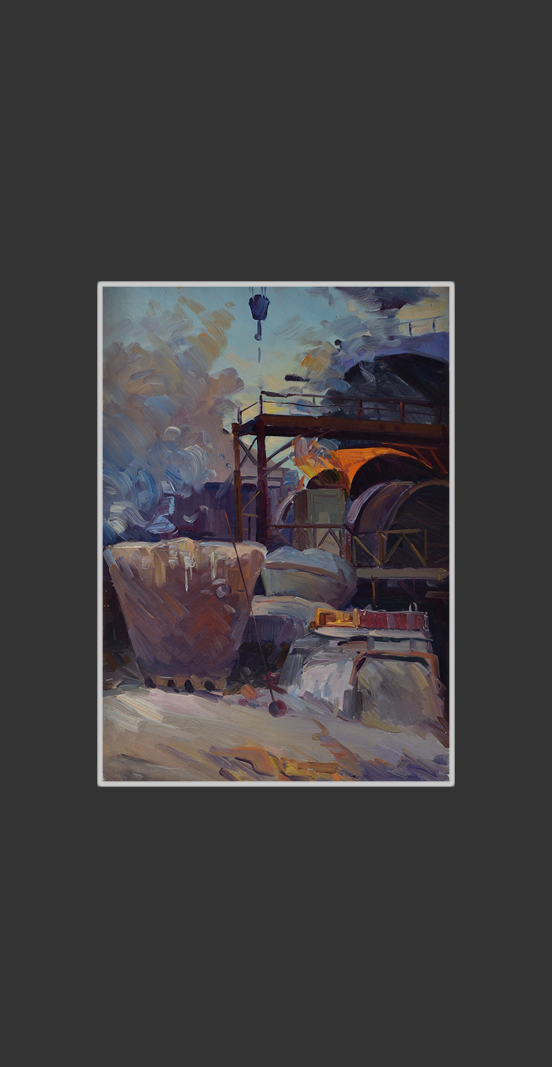 Alaverdi Copper-Molybdenum Factory50 x 35 cm, Oil on Treated Cardboard, 1961