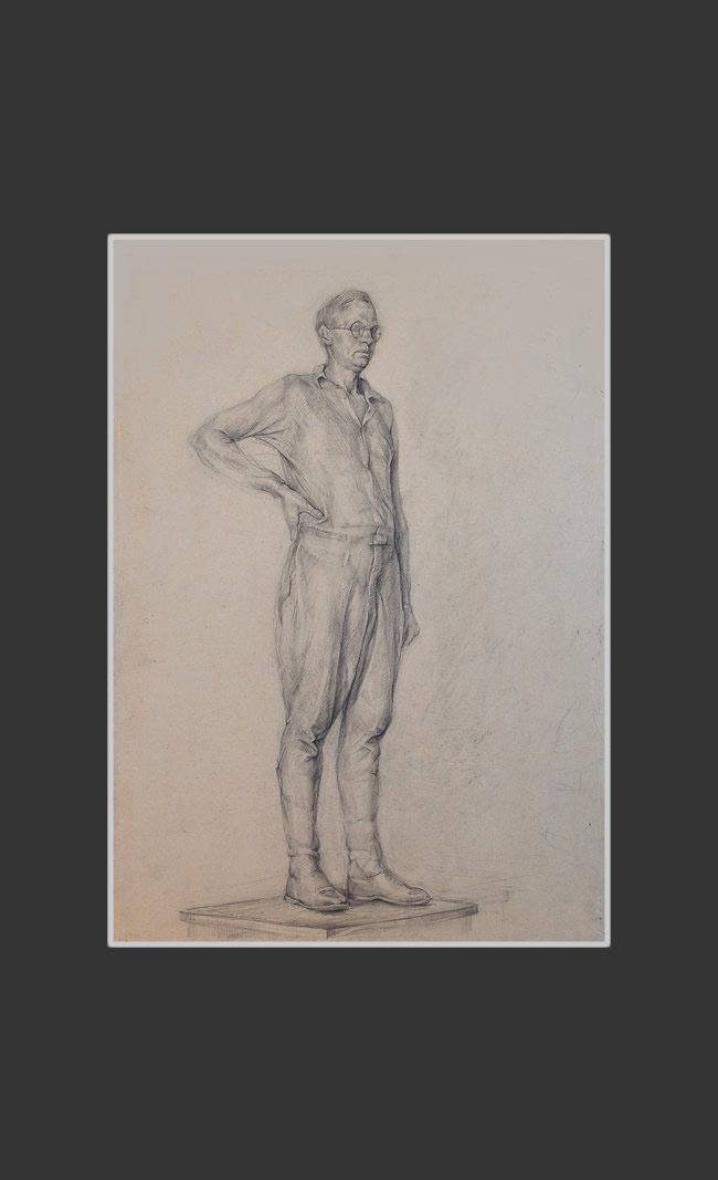 Portrait of a standing man64 x 45 cm, Paper, Pencil, 1950